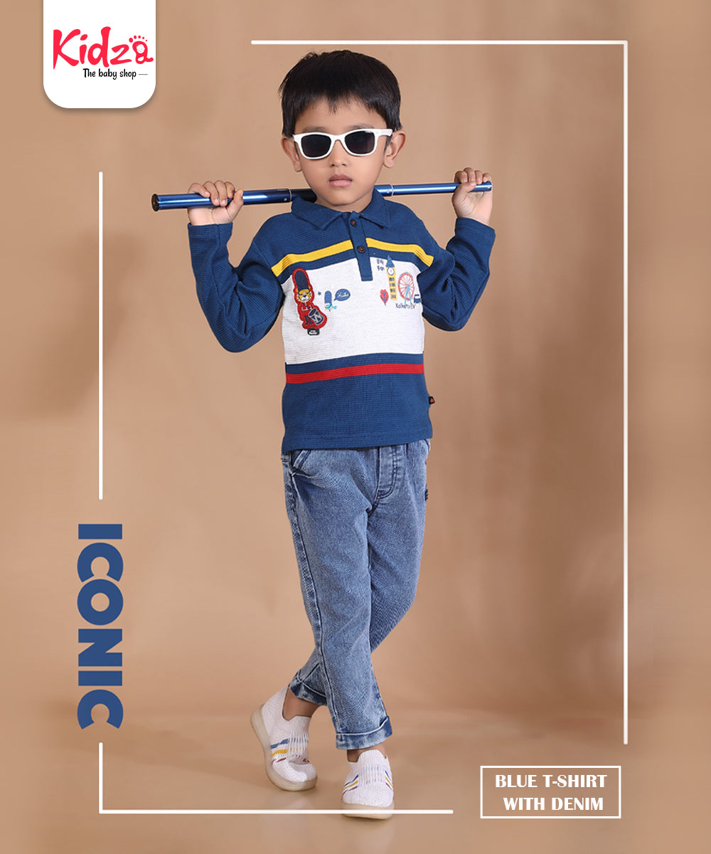Iconic Blue Polo T-Shirt & Denim Set for Boys