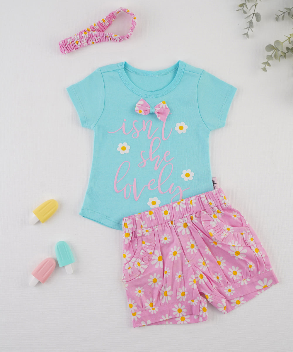 🌸 "Isn't She Lovely" Blue T-Shirt & Daisy Shorts Set 🌸