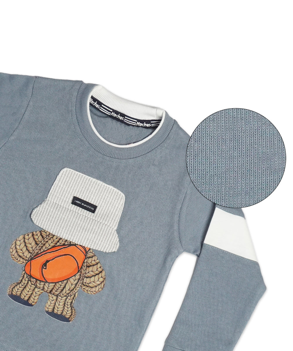 Trendy Stone Blue T-Shirt & White Denim Set for Boys