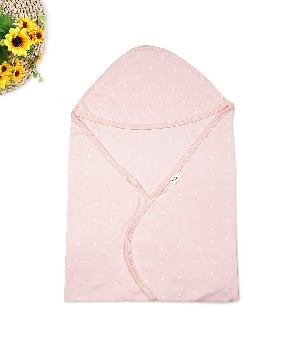 Soft Pink Polka Dot Baby Wrapper with Hood