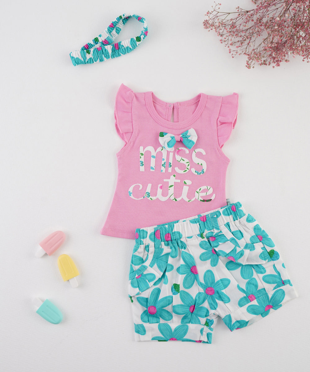 🌸 Miss Cutie Pink T-Shirt & Floral Shorts Set 🌸