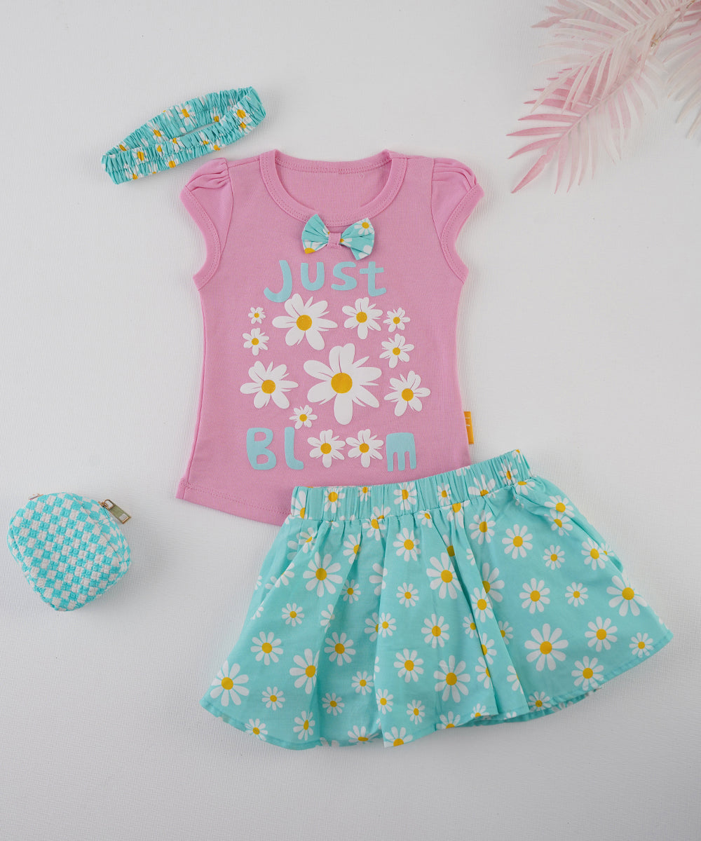🌼 Just Bloom Pink T-Shirt & Floral Skirt Set 🌼