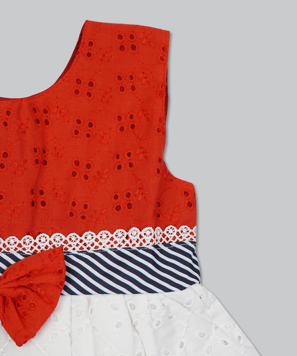 Charming Red & White Cotton Frock
