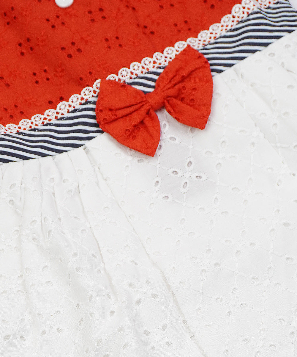 Charming Red & White Cotton Frock