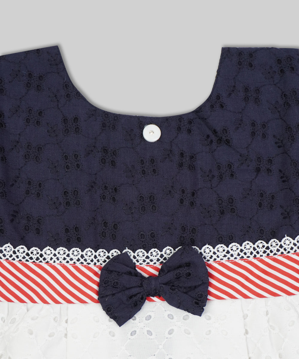 Elegant Navy Blue & White Baby Dress with Lace Details