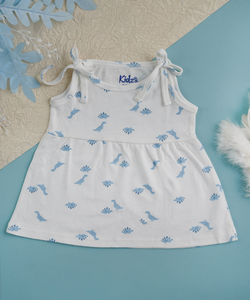 Baby Girls' White Dinosaur Print Sleeveless Frock