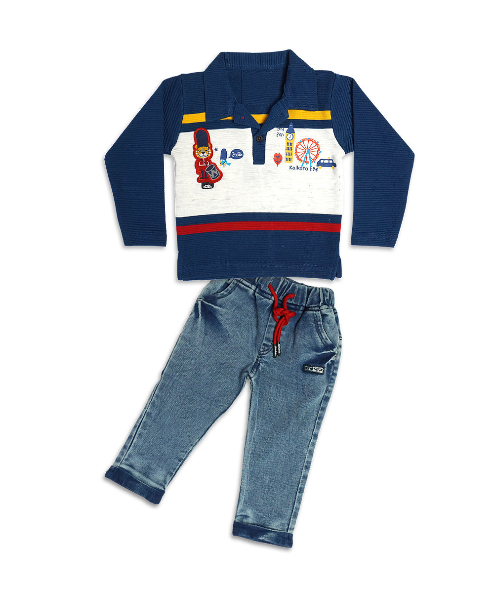 Iconic Blue Polo T-Shirt & Denim Set for Boys