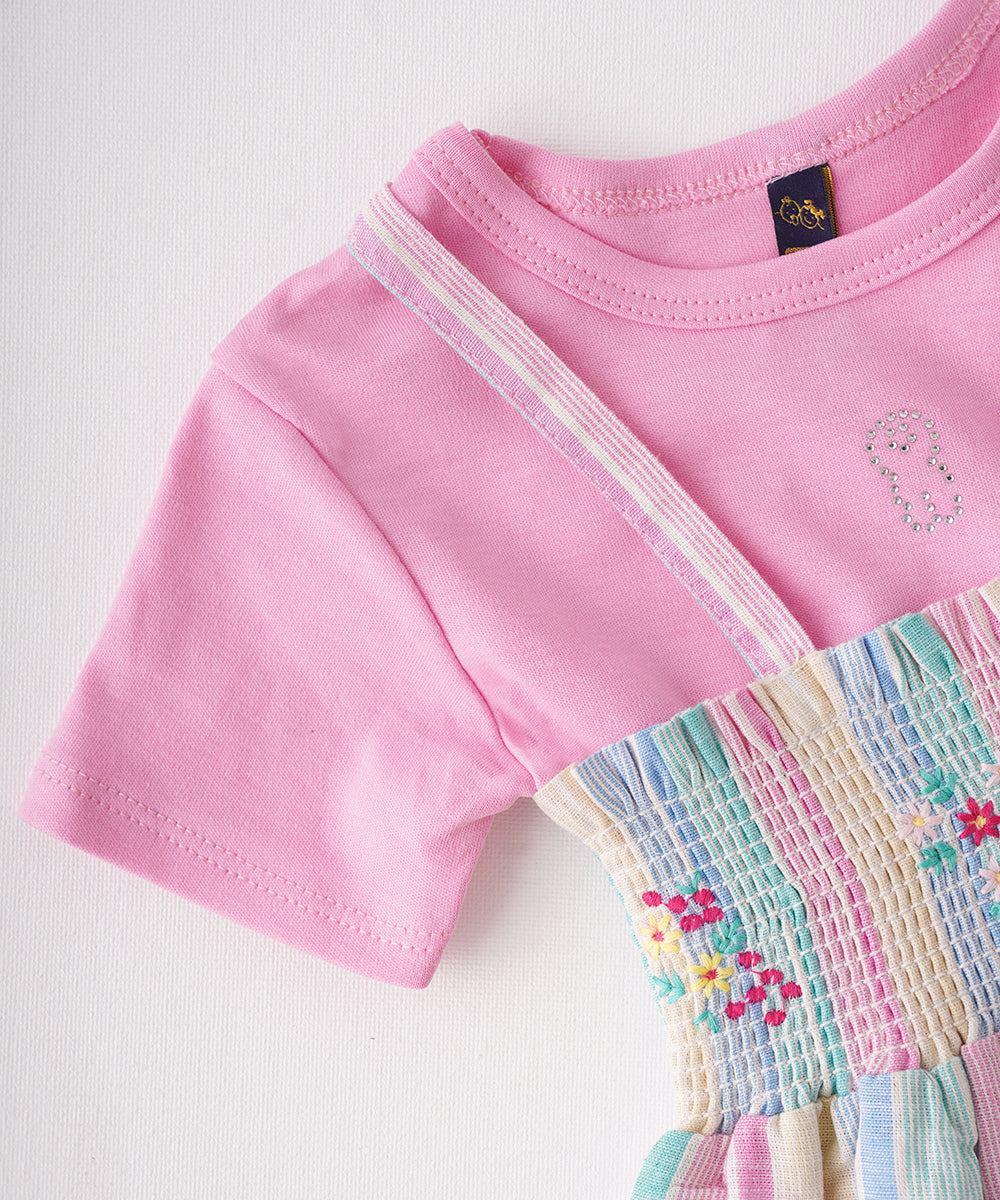 π Pink T-Shirt & Striped Dungaree Set π