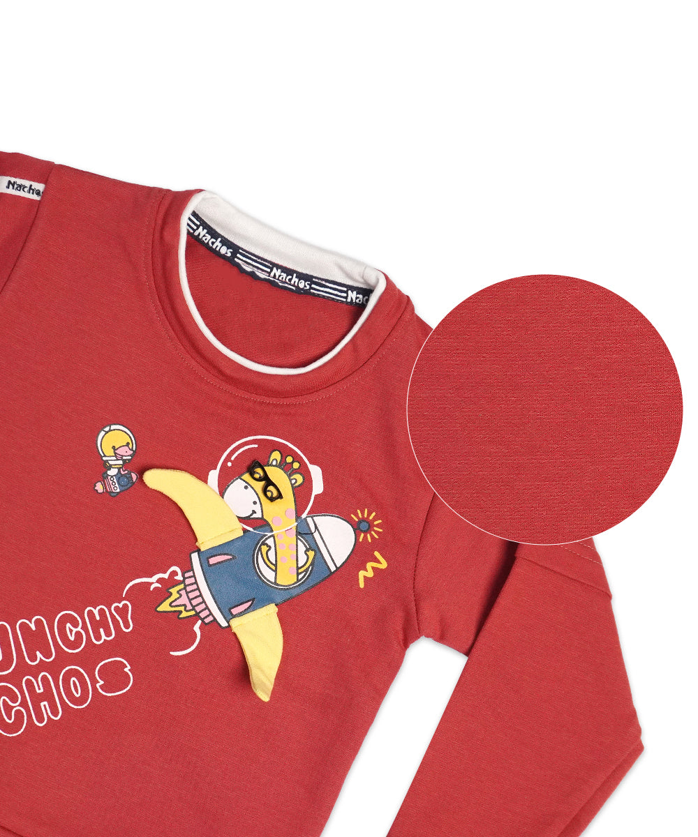 Stylish Punch Red T-Shirt & Denim Jeans Set for Boys