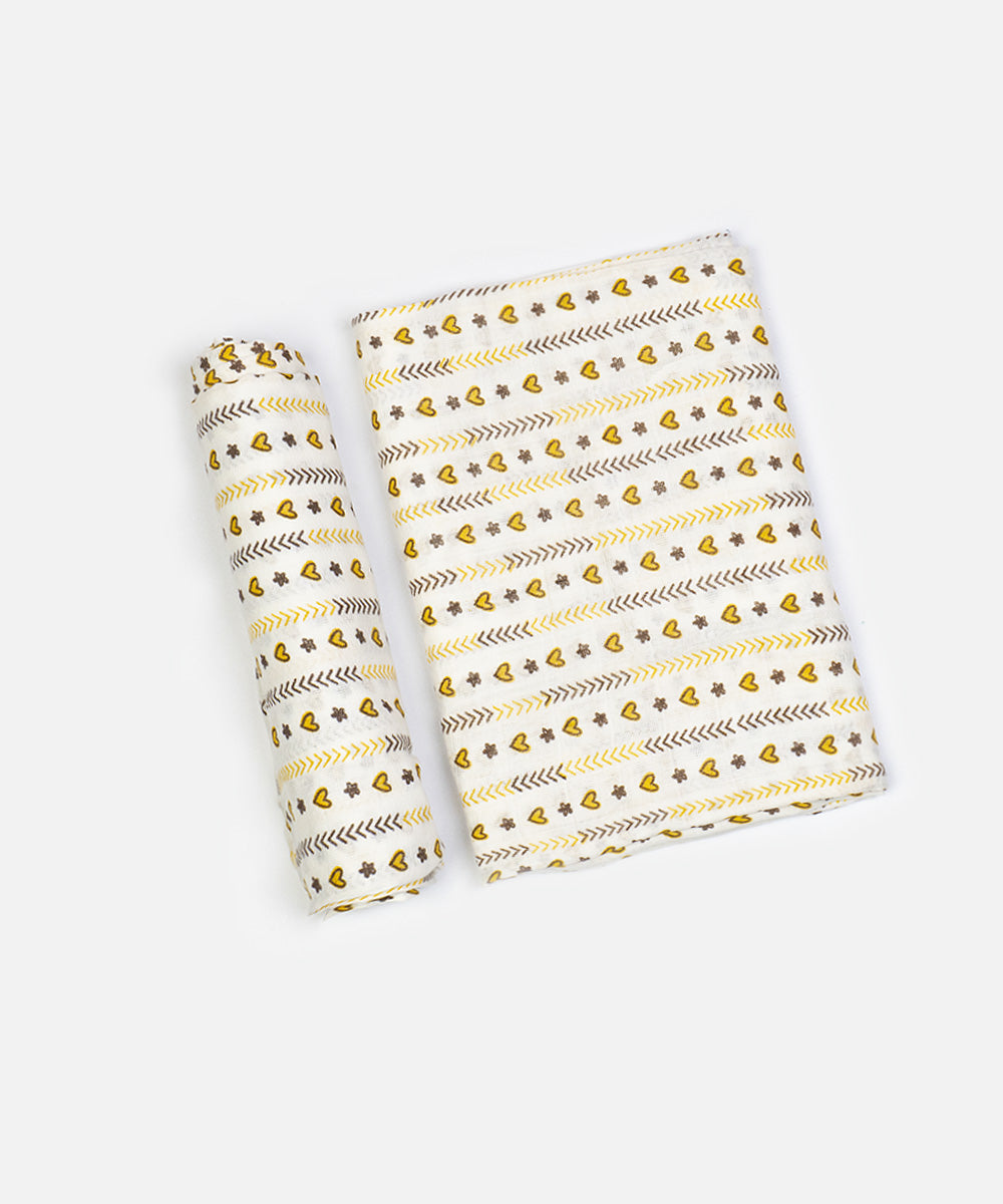 Soft Muslin Baby Swaddle - Yellow Heart Pattern