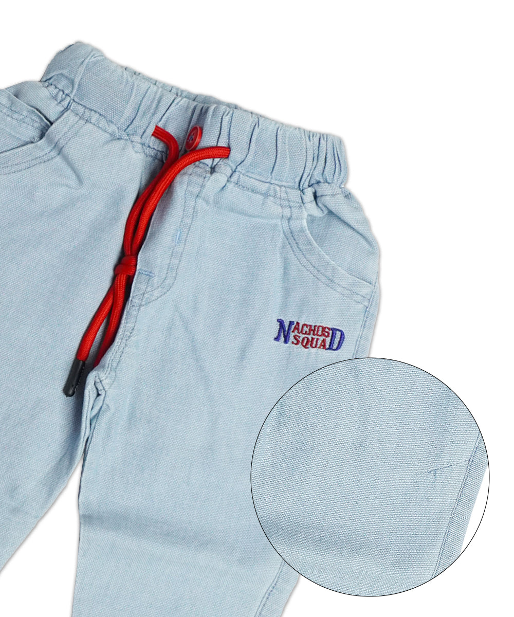 Trendy Royal Blue Plaid Shirt & Denim Set for Boys
