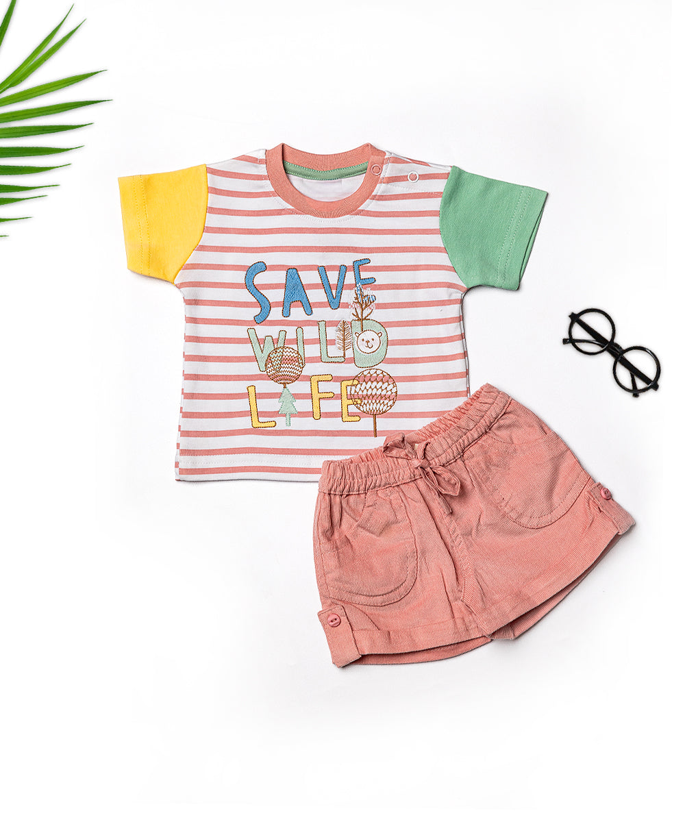 Baby Boy "Save Wildlife" Striped T-Shirt & Shorts Set