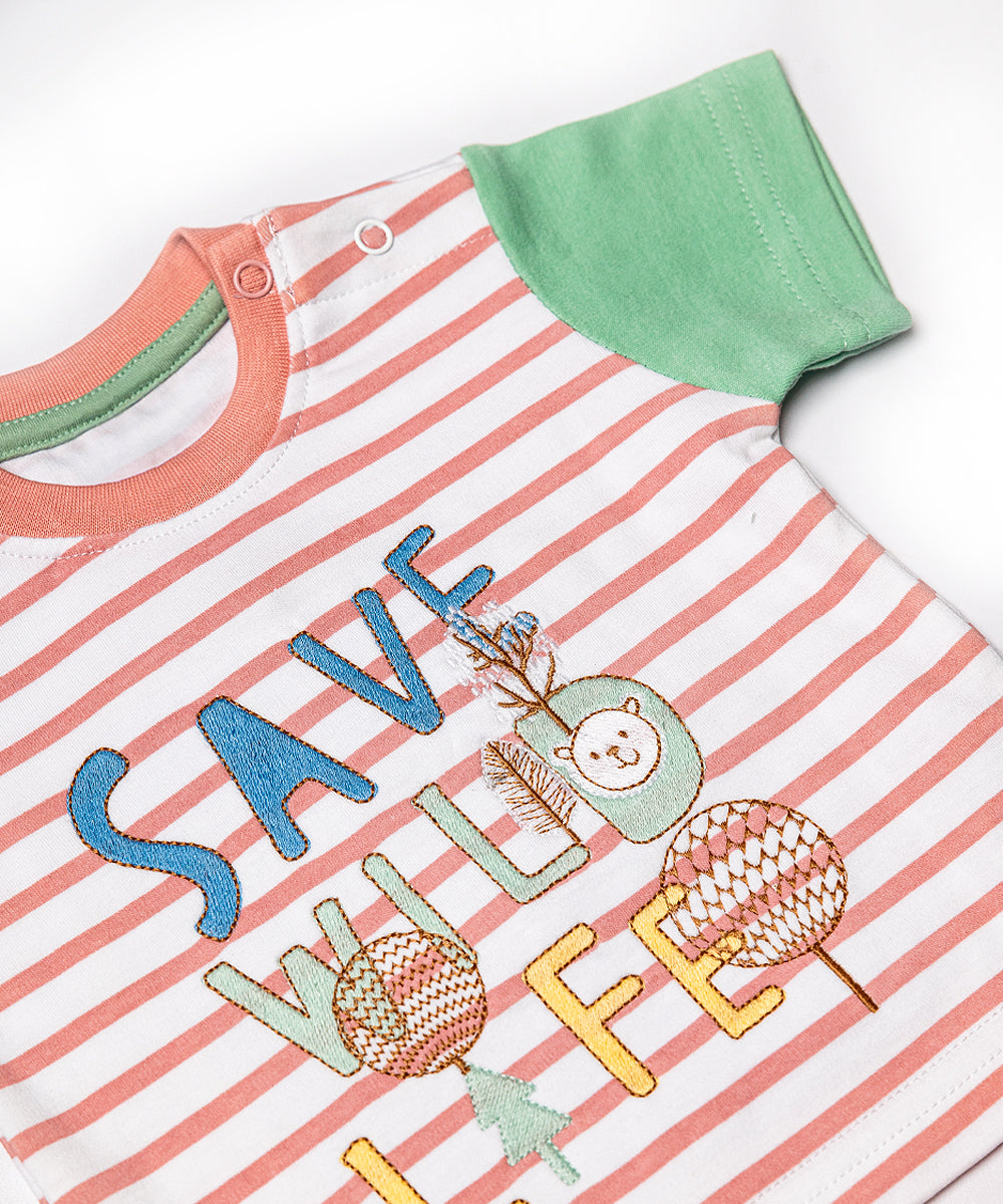 Baby Boy "Save Wildlife" Striped T-Shirt & Shorts Set