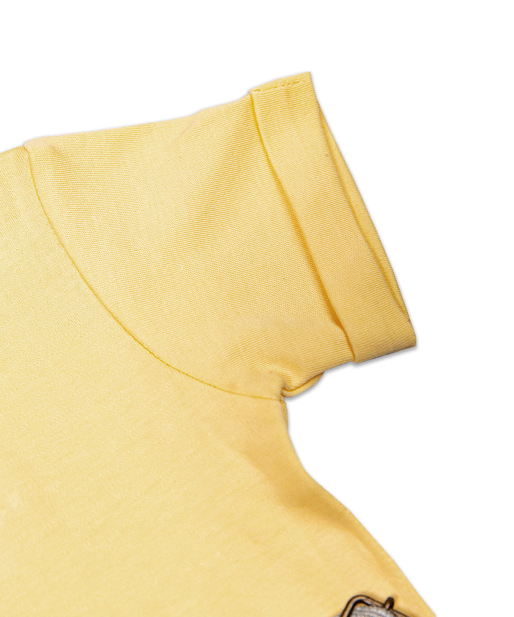 Yellow Polo Shirt and Printed Suspender Shorts Set for Baby Boys