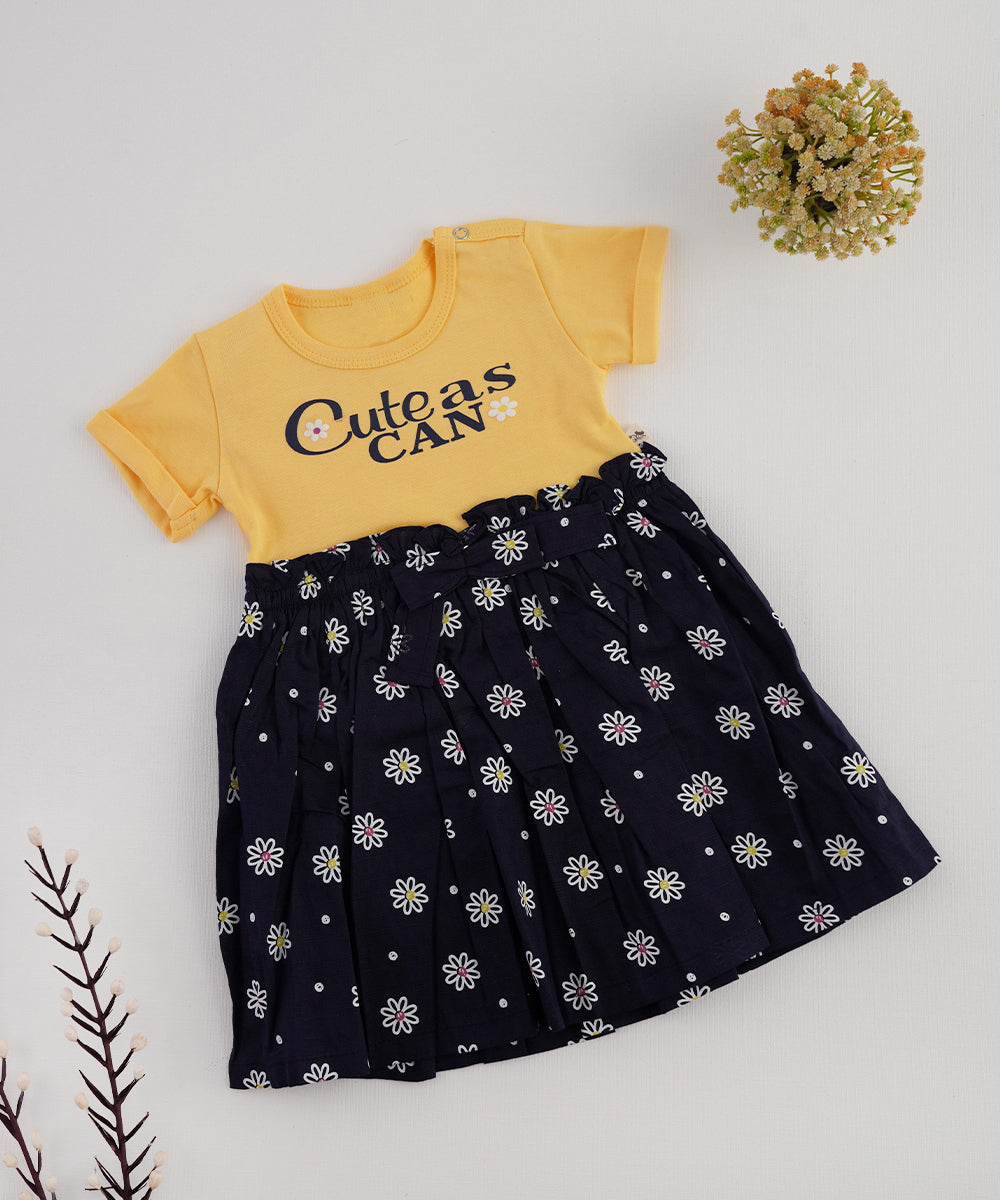 🌼 Yellow "Cute as Can" T-Shirt & Floral Navy Skirt Set 🌼
