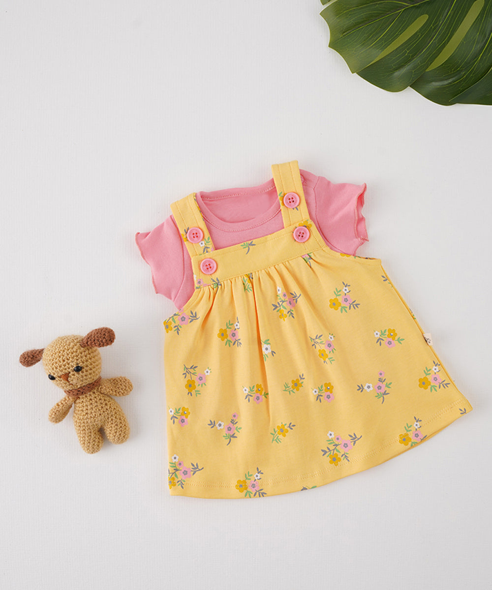 🌼 Pink & Mustard Floral Dungaree Set 🌼