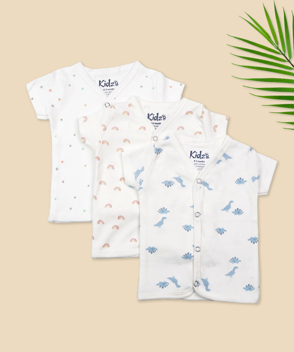 Half-Sleeve Jabla for Newborns - Pack of 3 (Cute Dino, Rainbow, and Star Prints)