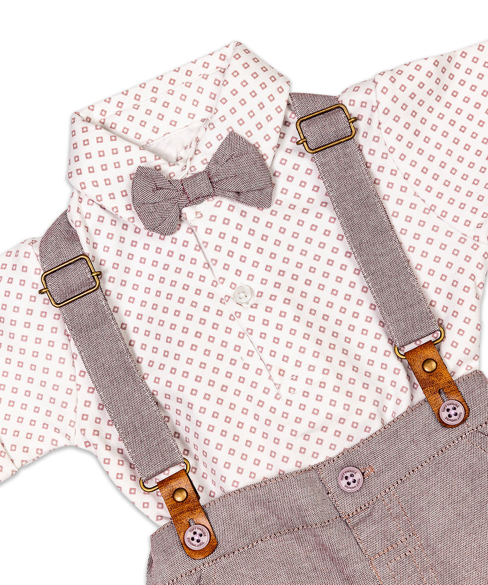 Elegant Printed Shirt and Suspender Shorts Set for Baby Boys