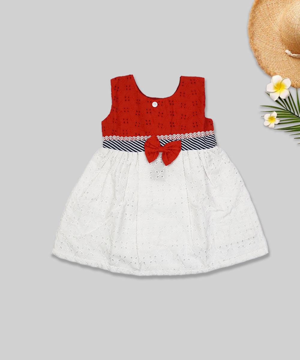 Charming Red & White Cotton Frock