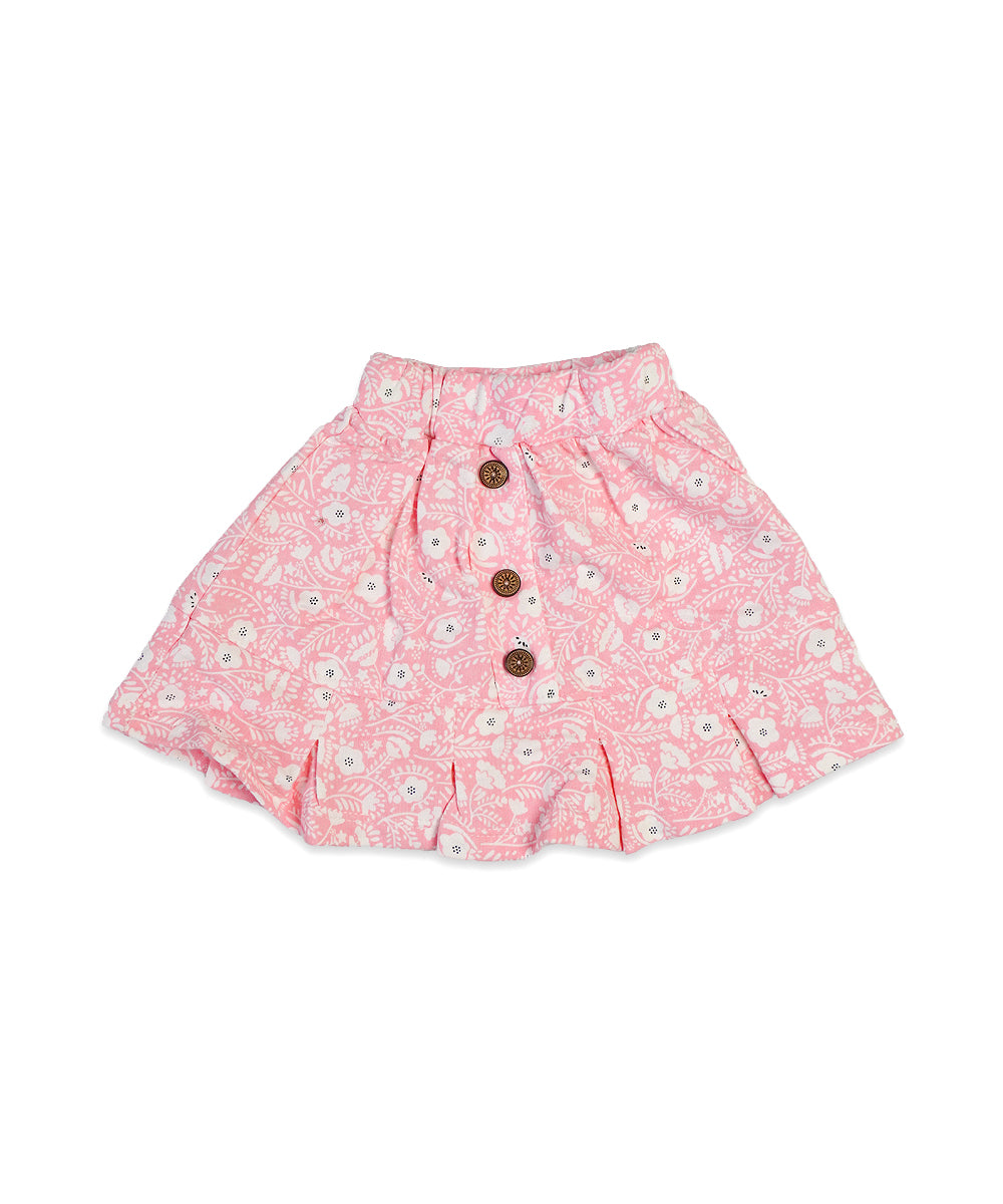 Pretty White Top & Pink Skirt Set with Floral Design