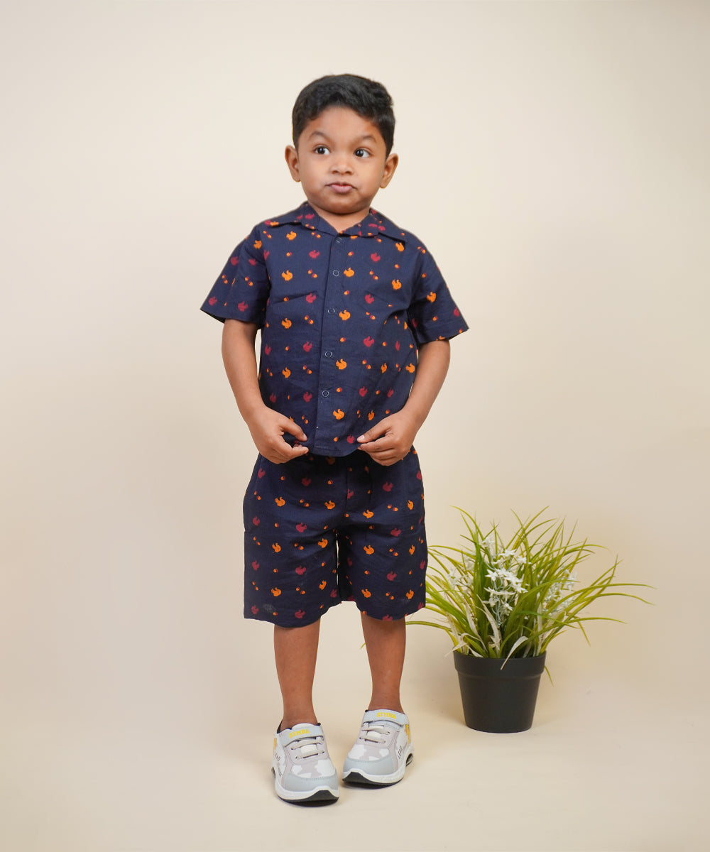 Navy Blue Squirrel Print Co-ord Set for Boys