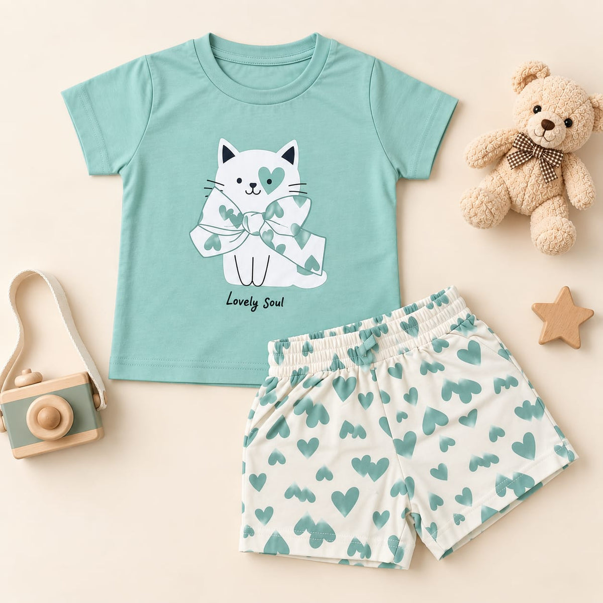 Lovely Soul Cat T-Shirt & Shorts Set