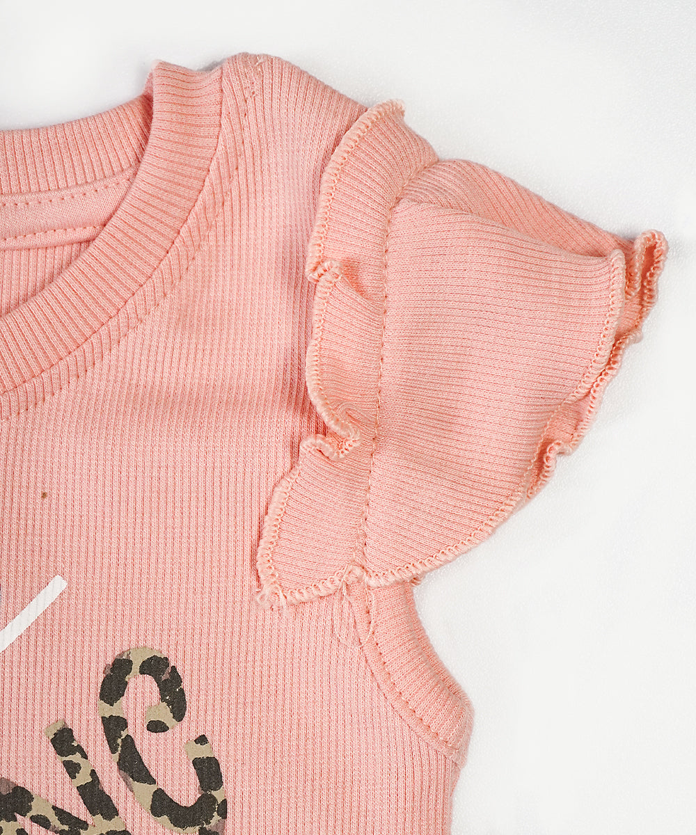 Baby Girl Dress with Tiger Footprint Print and Ruffled Sleeves