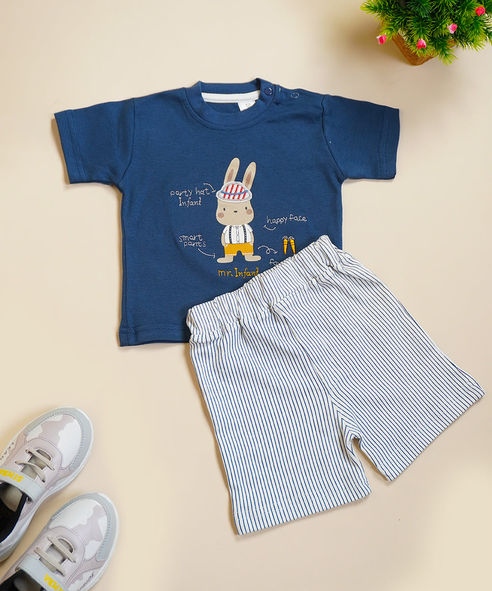 Mr. Infant Bunny Tee & Pinstripe Shorts Set – Blue & White