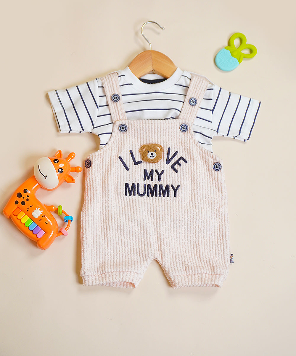 Teddy Love Dungaree Set – "I Love My Mummy" 🧸❤️