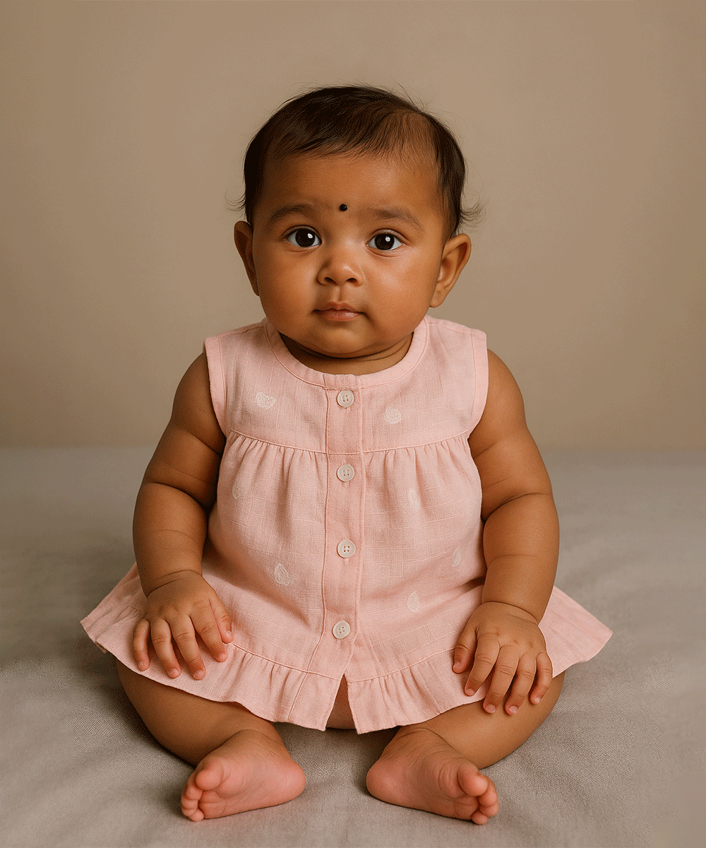 🌸 Peach Pure Muslin Baby Frock