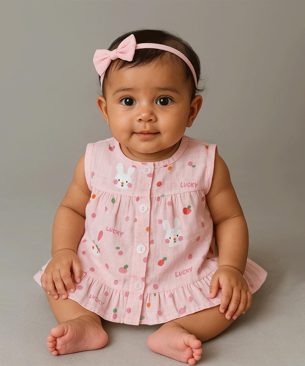 🐰 Lucky Bunny Pure Muslin Frock
