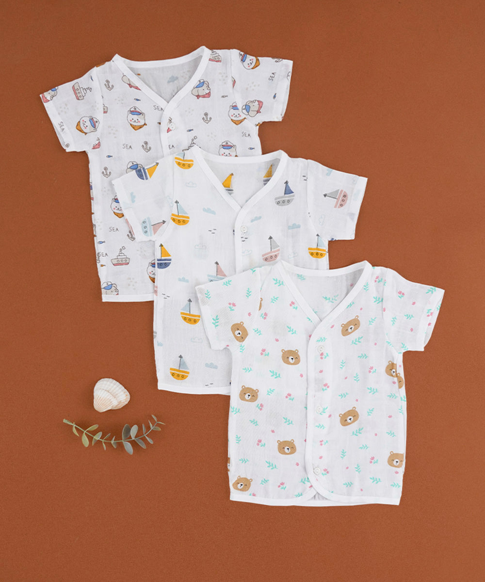 Muslin Cotton Jabla Set – Pack of 3 (Teddy & Boat Theme) 🧸⛵🐻
