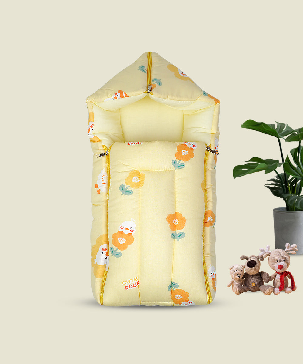 Cute Cotton Baby Carry Nest with Hood – Yellow  Floral Print