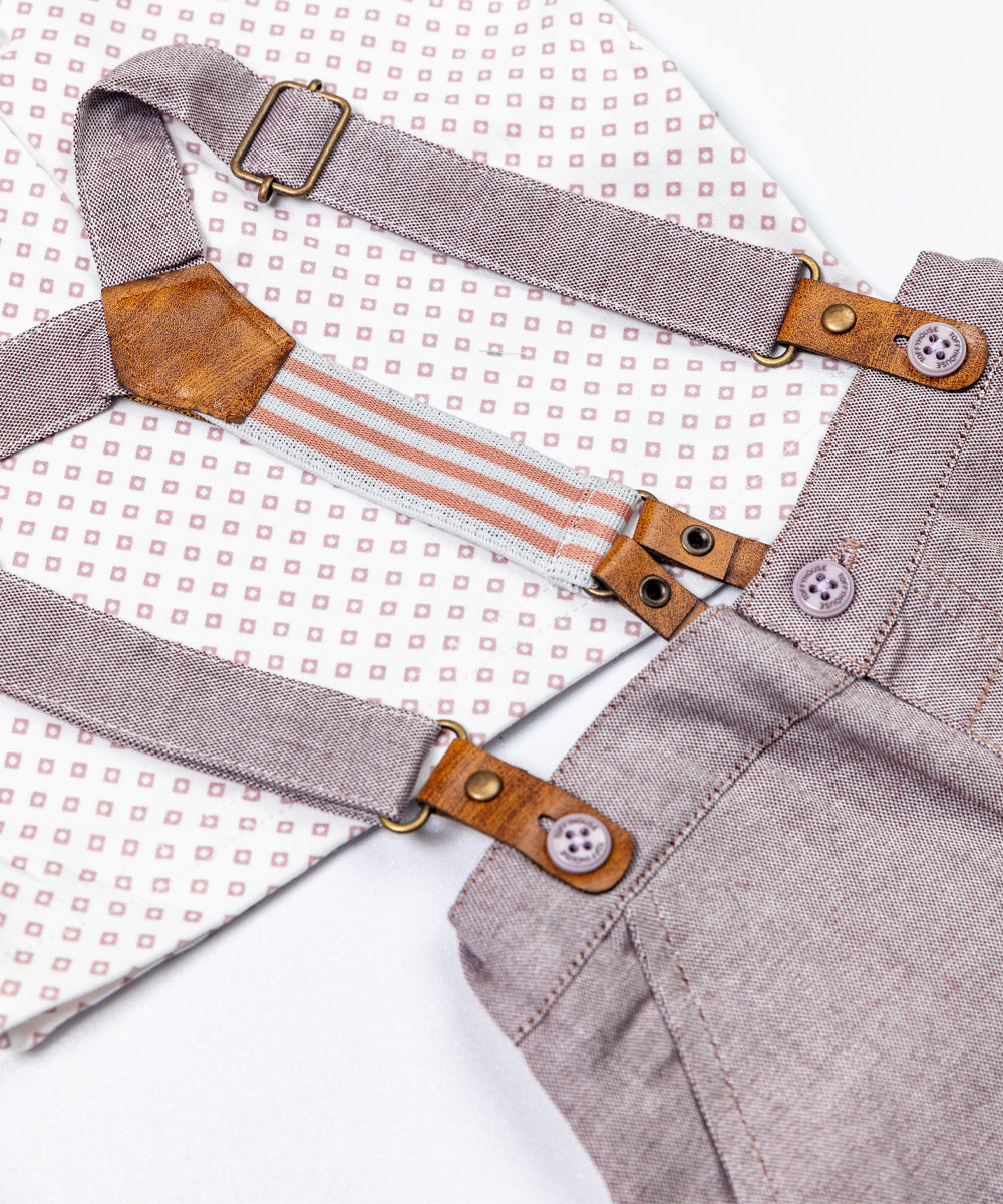 Elegant Printed Shirt and Suspender Shorts Set for Baby Boys