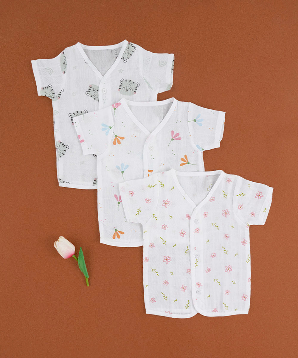 Muslin Cotton Jabla Set – Pack of 3 (Tiger & Floral Prints) 🐯🌸🧼