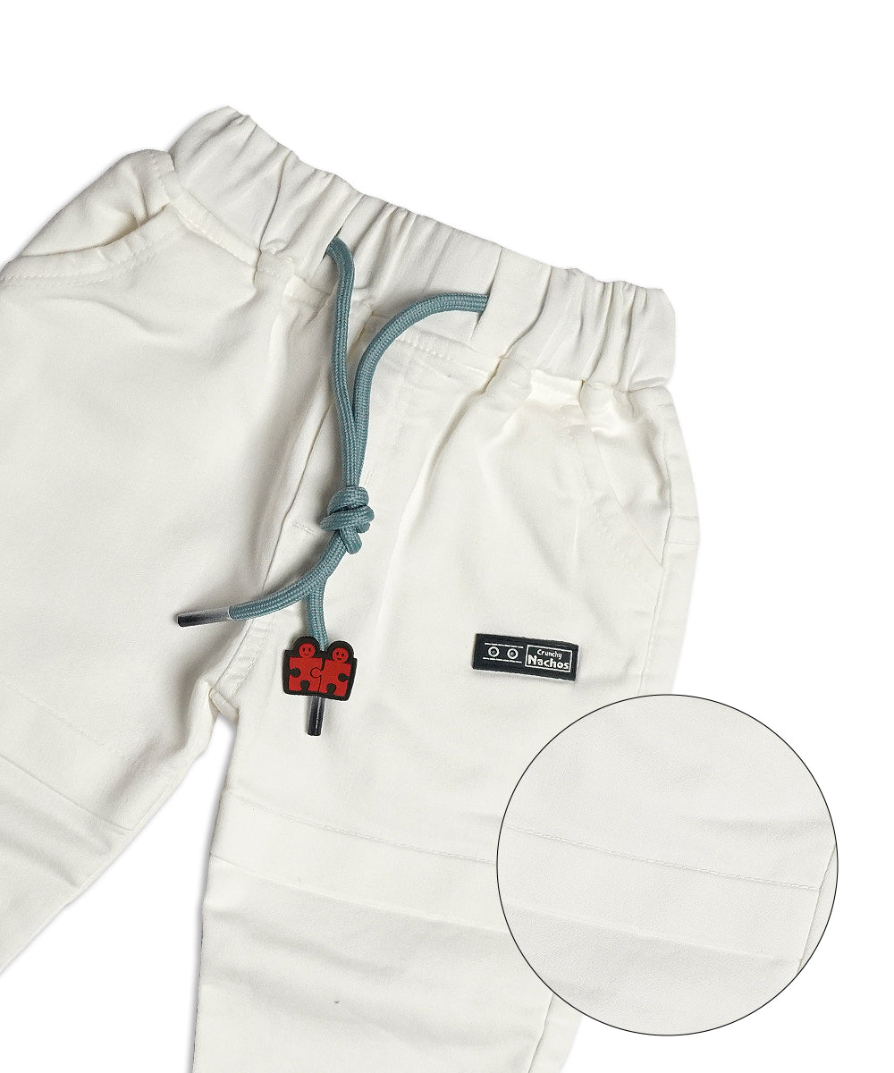 Trendy Stone Blue T-Shirt & White Denim Set for Boys