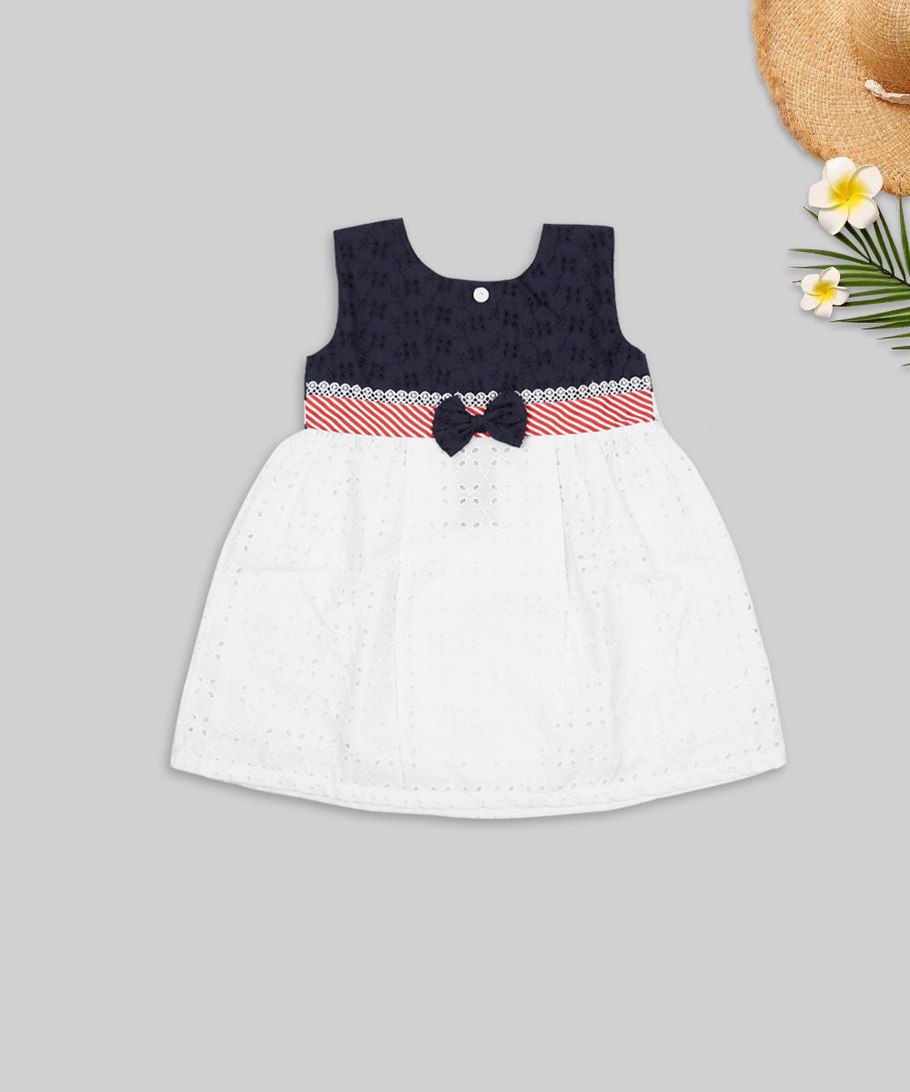 Elegant Navy Blue & White Baby Dress with Lace Details