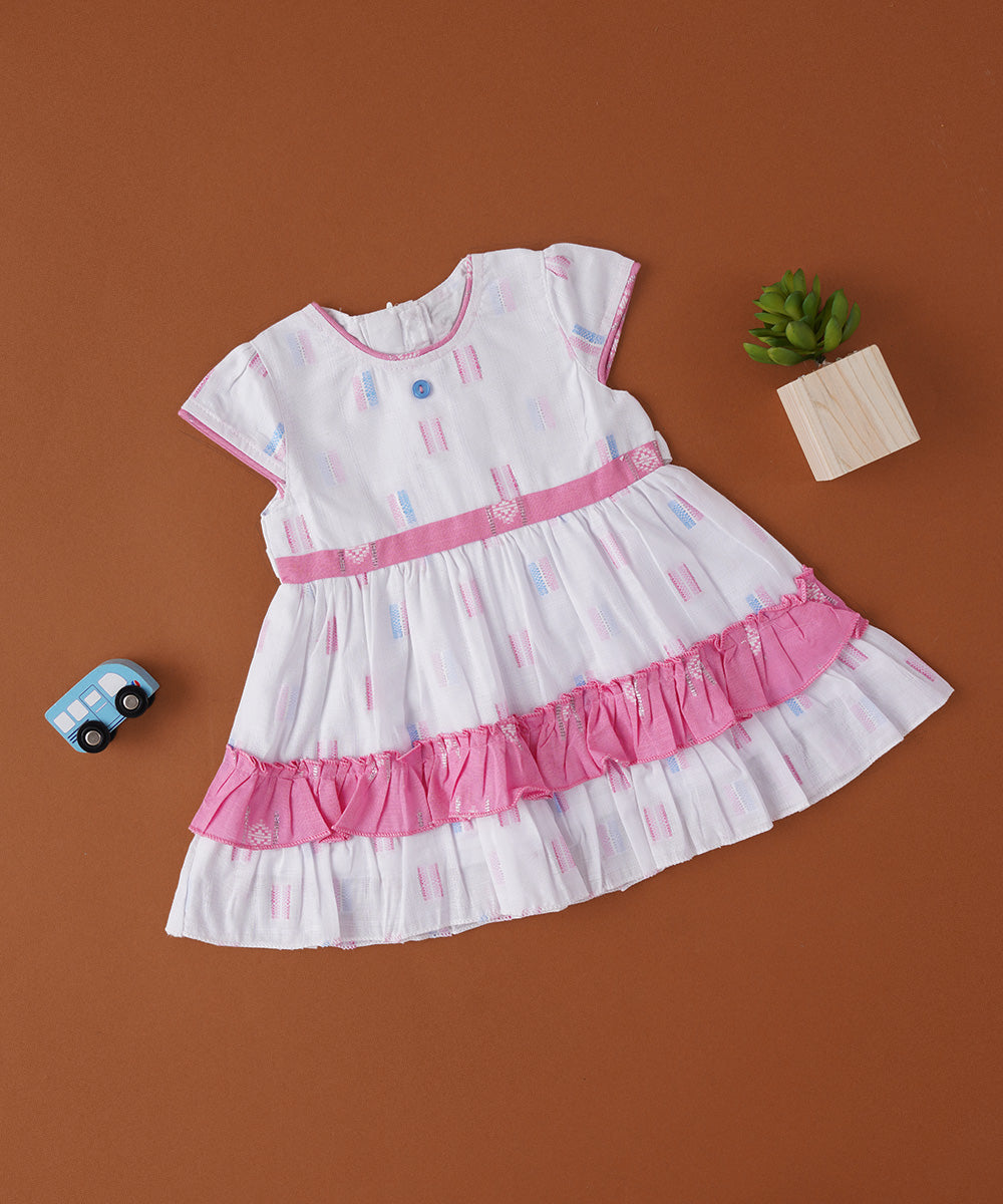 🌸 White & Pink Baby Frock with Ruffle Detail – Light & Lovely Cotton Dress