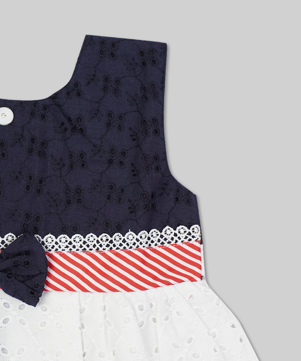 Elegant Navy Blue & White Baby Dress with Lace Details