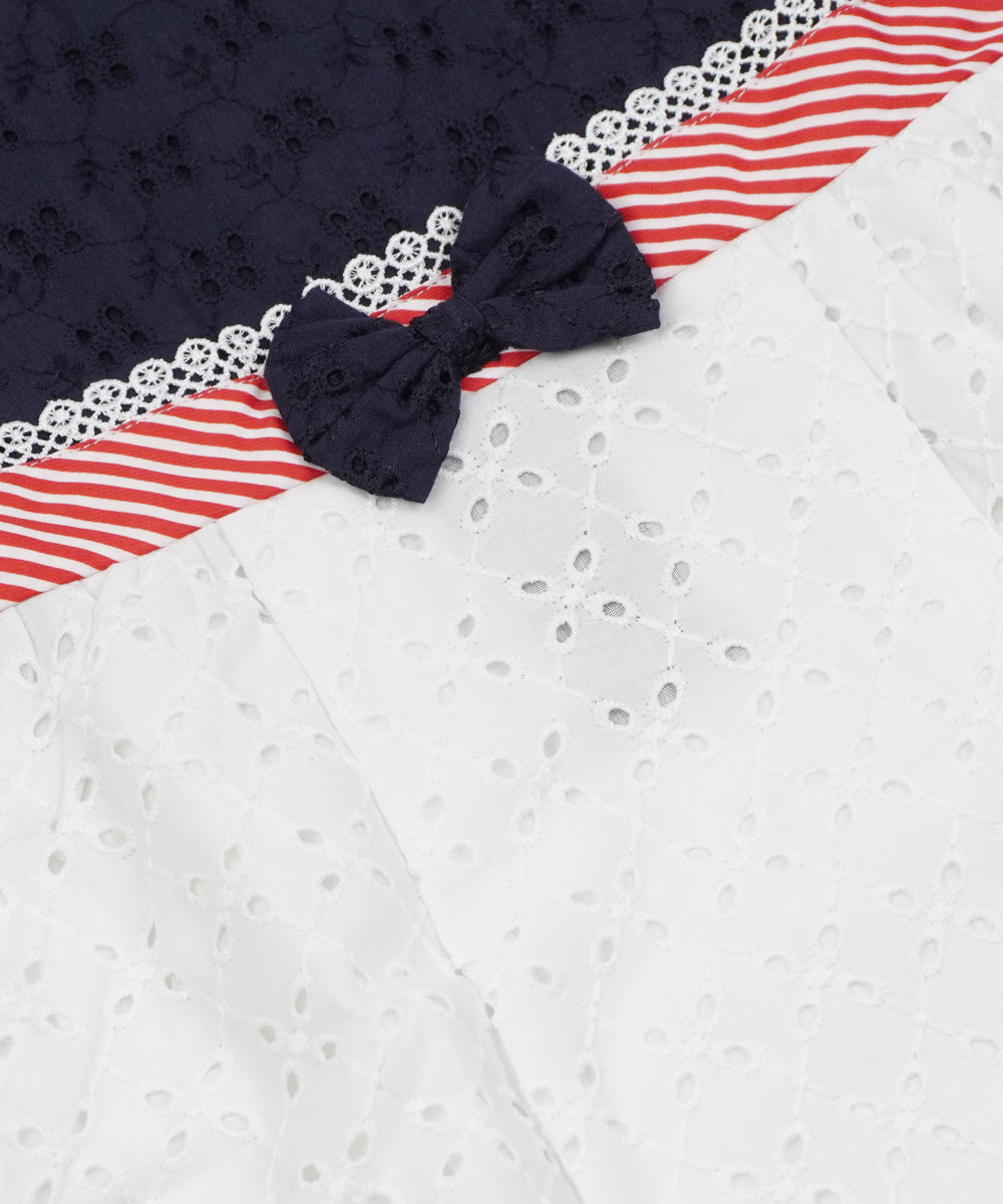 Elegant Navy Blue & White Baby Dress with Lace Details