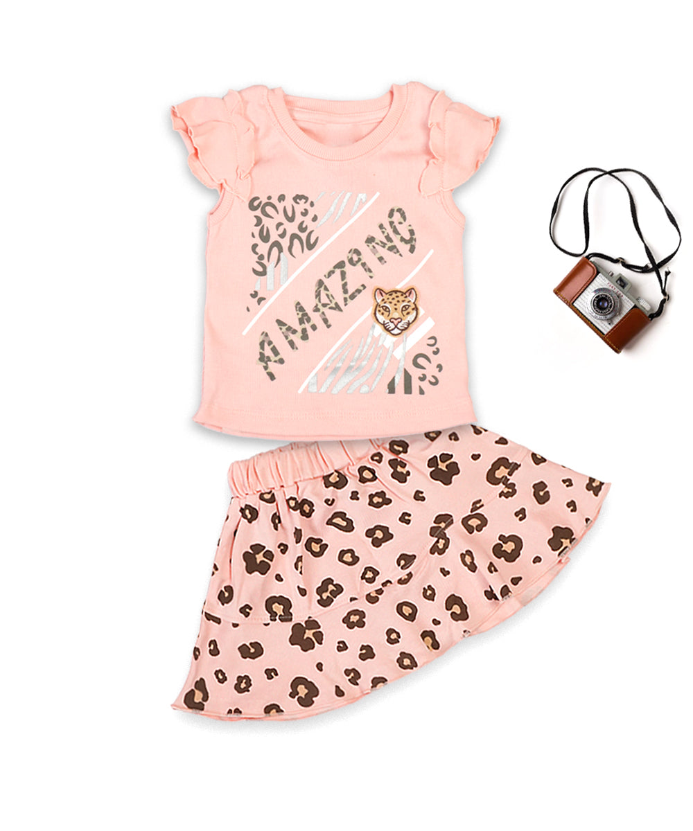 Baby Girl Dress with Tiger Footprint Print and Ruffled Sleeves