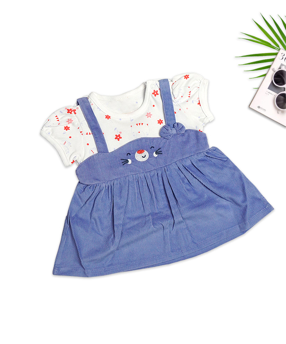 Adorable Blue Pinafore Dress Set with Bunny Design