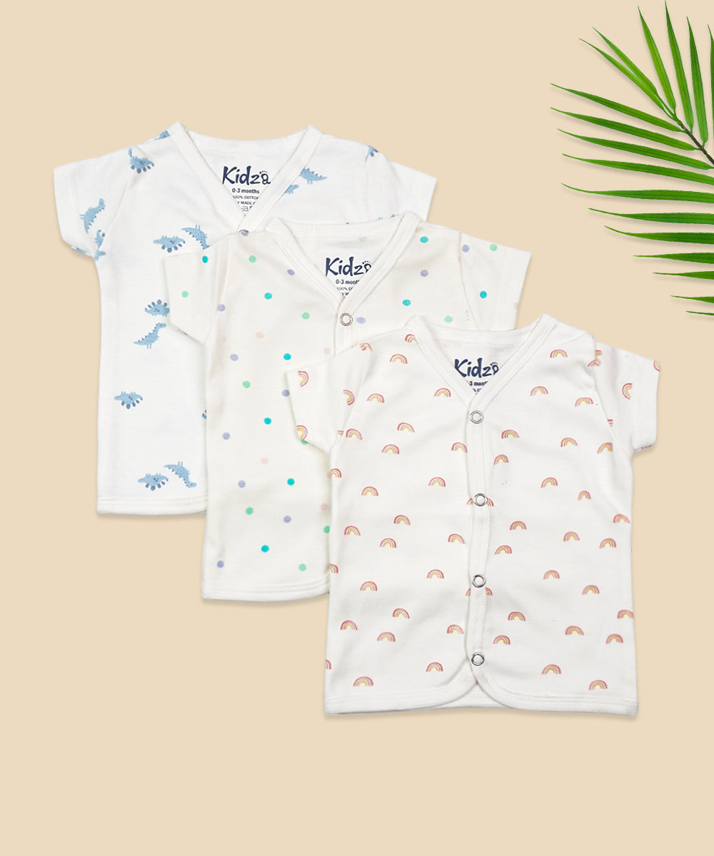 Newborn Baby Unisex Half-Sleeve Jabla  - Pack of 3 (Combo-1)