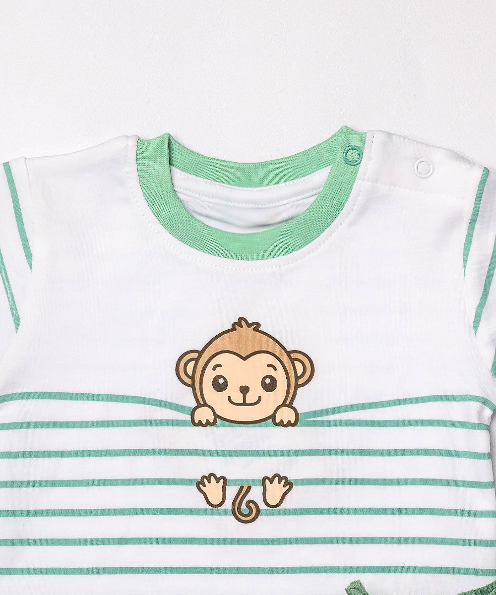Striped Monkey T-Shirt & Green Shorts Set