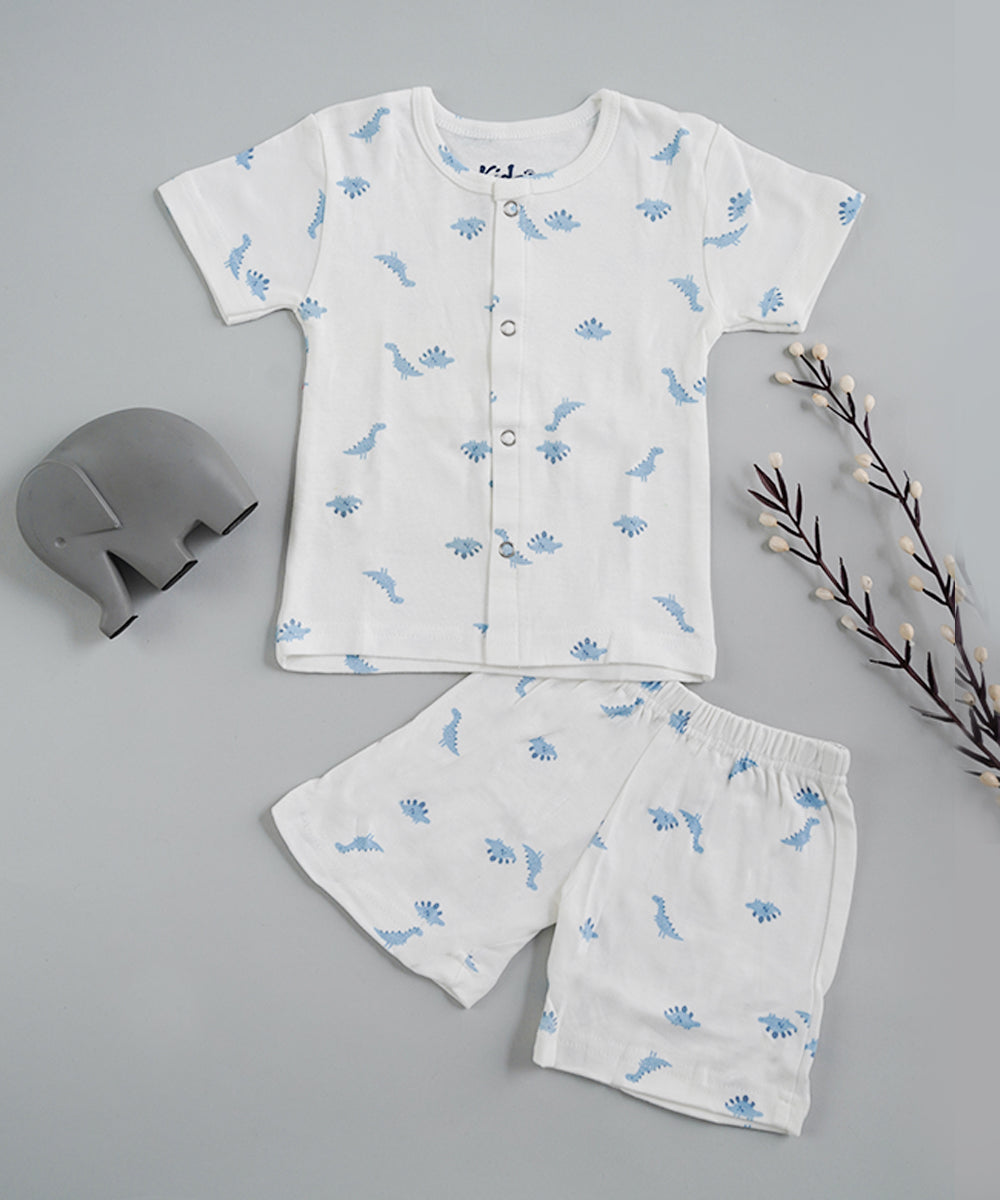 🦕 White &amp; Blue Dino Party Jabla &amp; Shorts Set 🦕