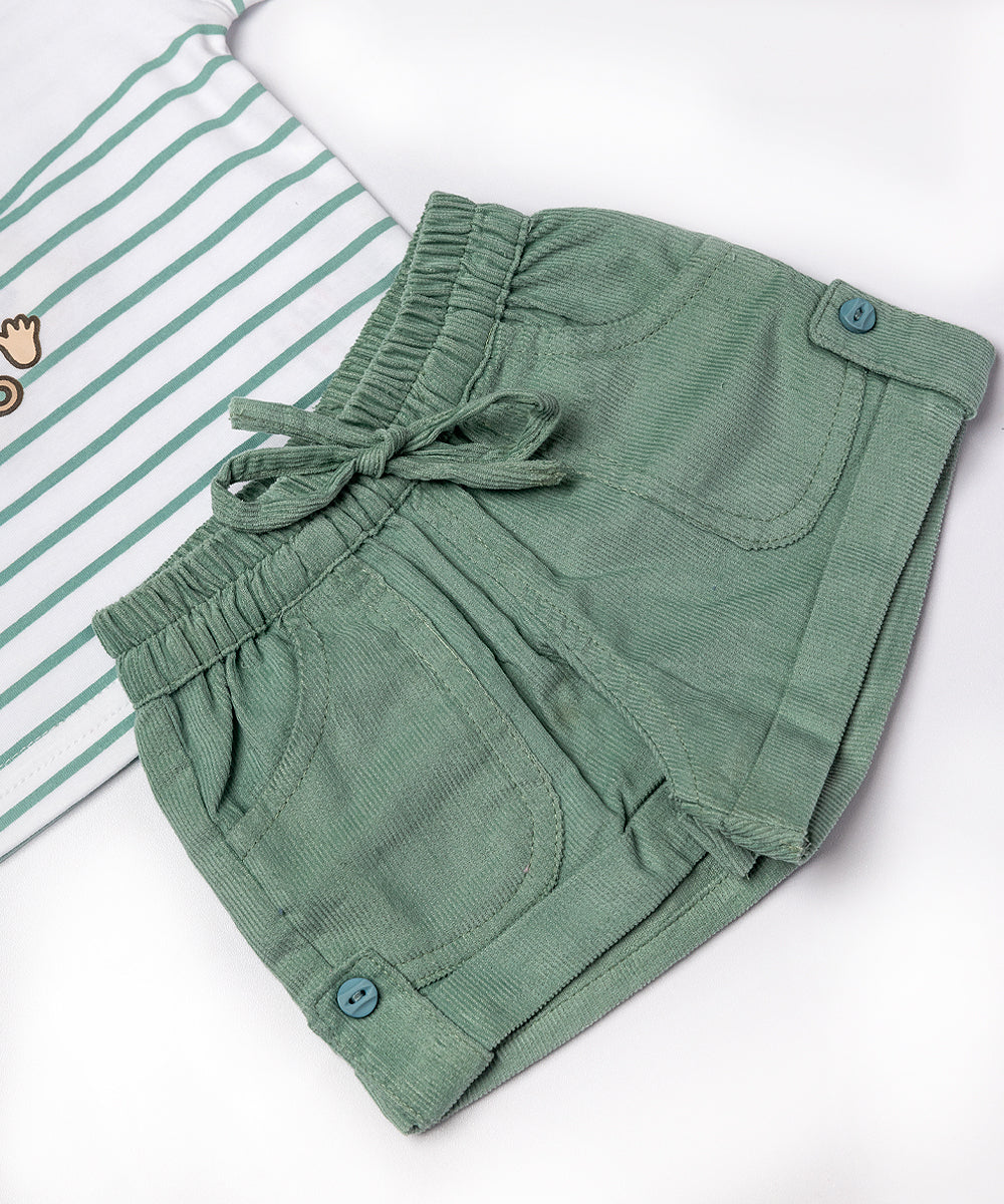 Striped Monkey T-Shirt & Green Shorts Set