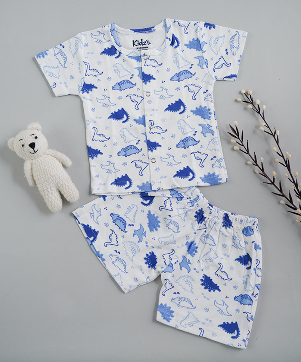 🦖 White &amp; Blue Dino Party Jabla &amp; Shorts Set 🦖