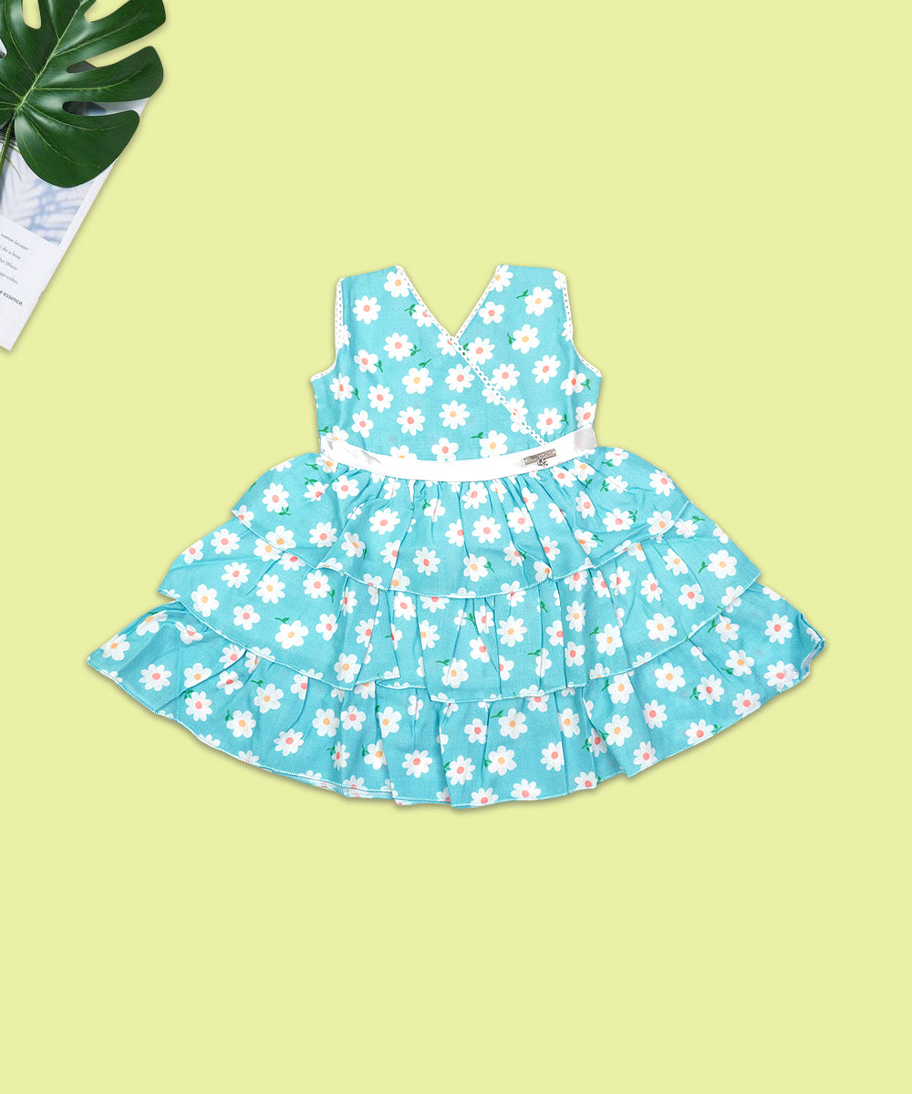 Aqua Blue Floral Ruffle Baby Dress – Cute & Comfortable