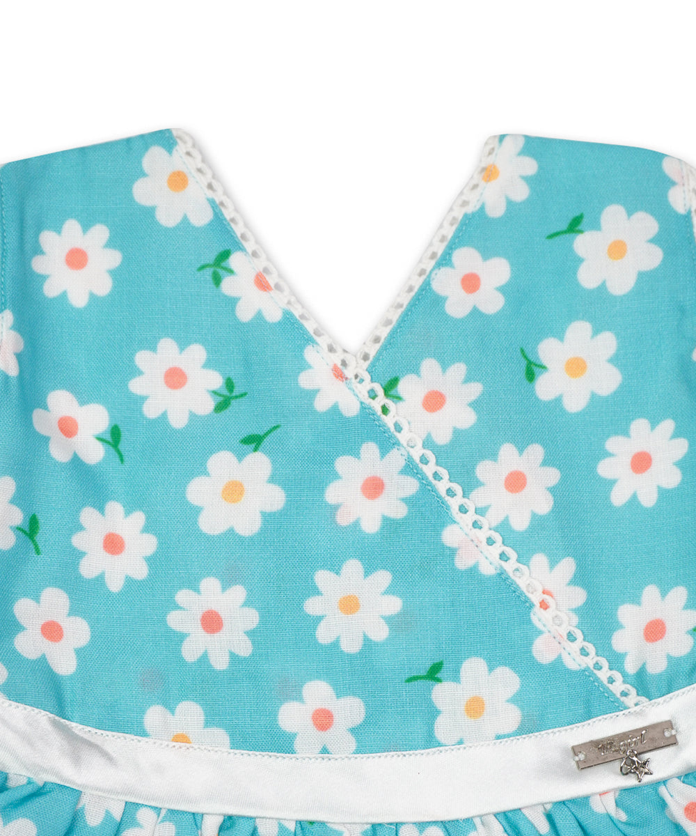 Aqua Blue Floral Ruffle Baby Dress – Cute & Comfortable