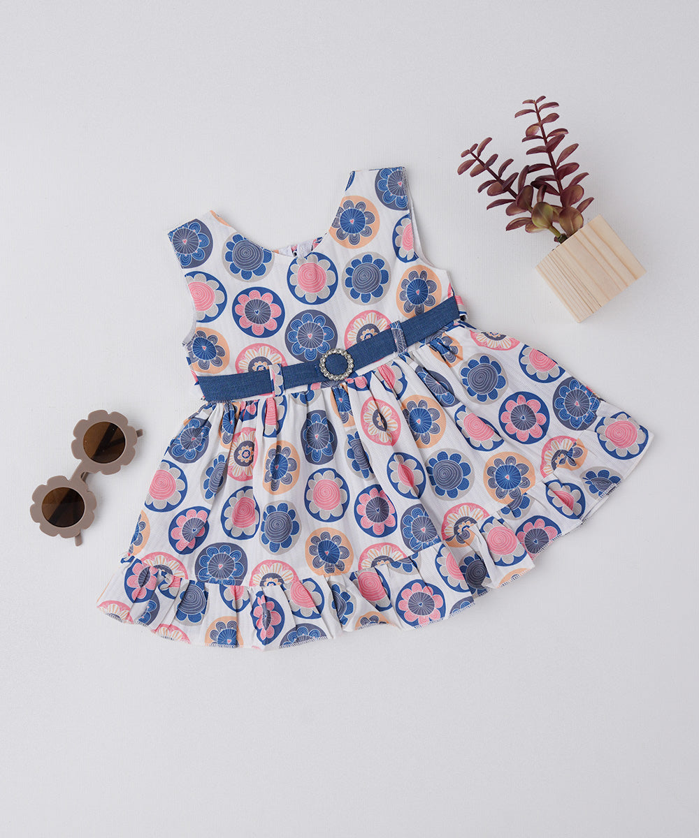 🌸 Navy Floral Baby Frock with Belt Detail
